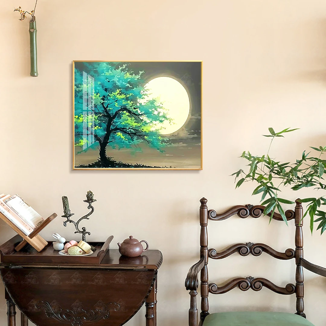 爱阁十字绣满月树新款现代梦幻唯美植物客厅玄关装饰挂画手工线绣