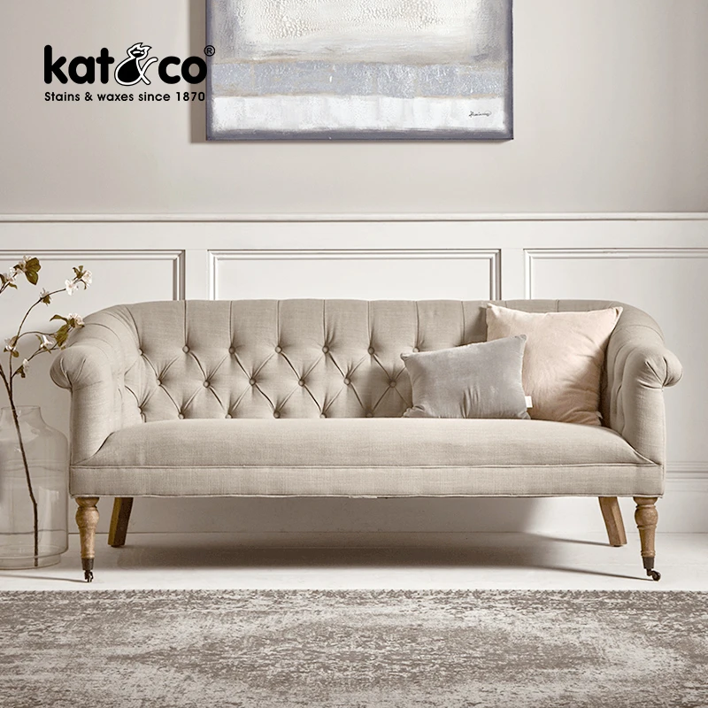 美式乡村棉麻拉扣沙发北欧复古客厅轻奢亚麻布艺三人位服装店沙发