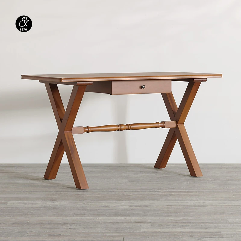 中古进口实木写字桌 法式复古风带抽屉1.3米家用书桌办公桌写字台
