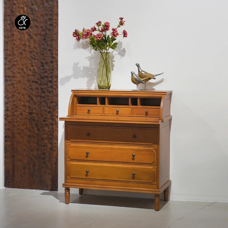 法式复古进口实木收纳斗柜日式中古风储物梳妆书桌两用卧室钢琴柜
