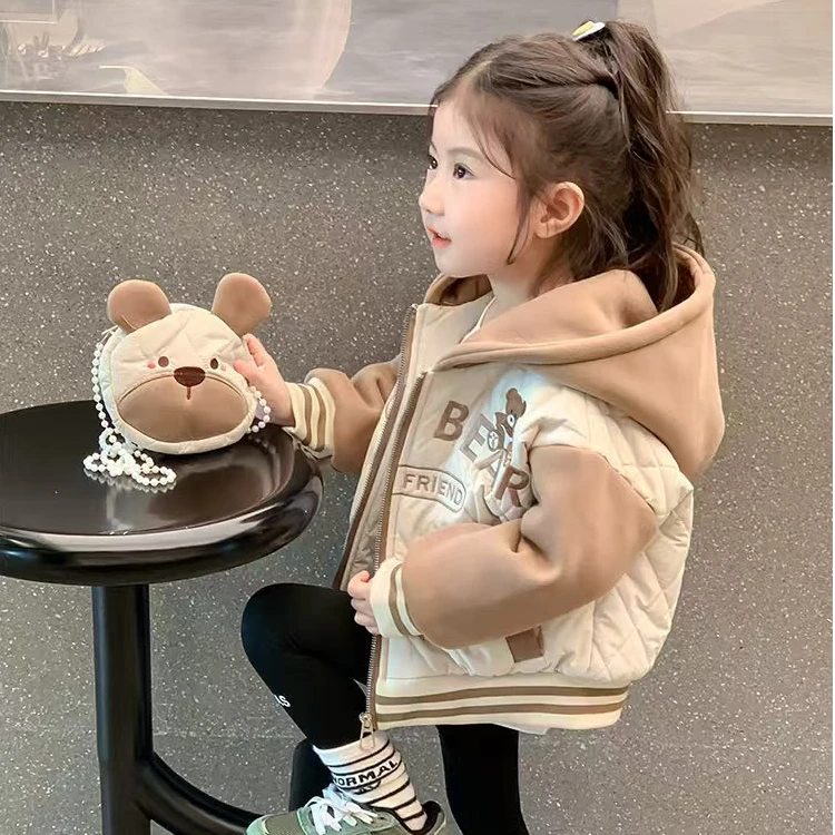 女童外套秋冬款2024新款洋气女宝宝秋季加绒加厚上衣儿童秋装棉衣