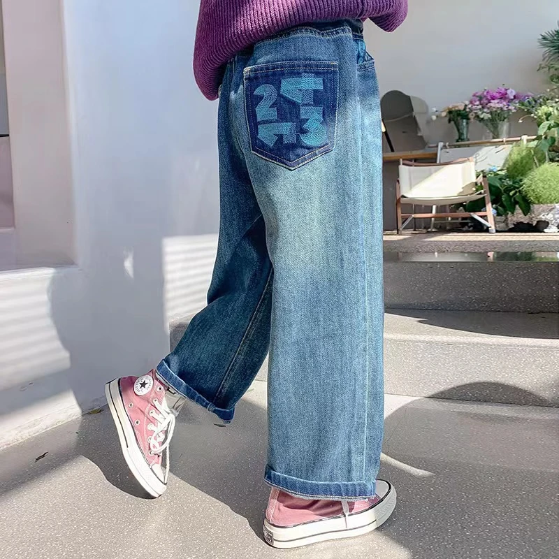 女童秋装牛仔裤2023新款洋气儿童裤子春秋款小女孩秋季宽松休闲裤