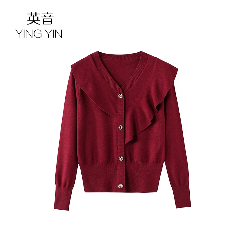 【英音YINGYIN】 v领针织衫女秋季新款慵懒风法式短款上衣0066
