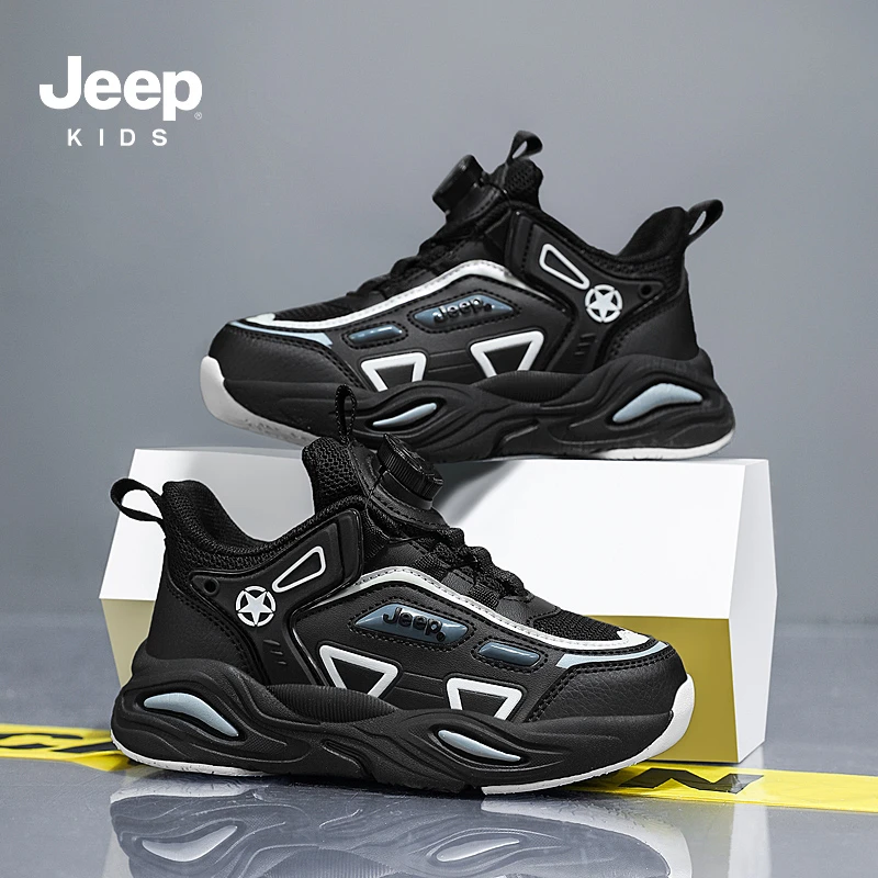 jeep淬星系列秋冬新款儿童运动鞋跑步透气网面旋转扣女孩鞋