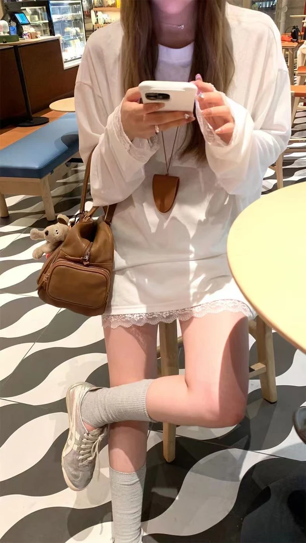 蕾丝纯yu设计款白色打底T恤 9517#