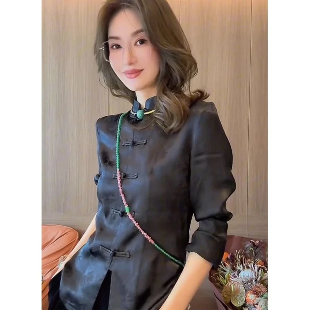 国风盘扣上衣小众设计感新中式女装秋季2023年新款黄色长袖衬衫女