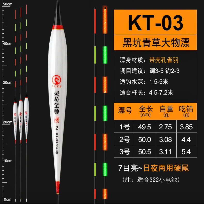 灵龙至尊322小电池带壳孔雀羽电子漂硬尾夜光漂黑坑青鱼大物漂