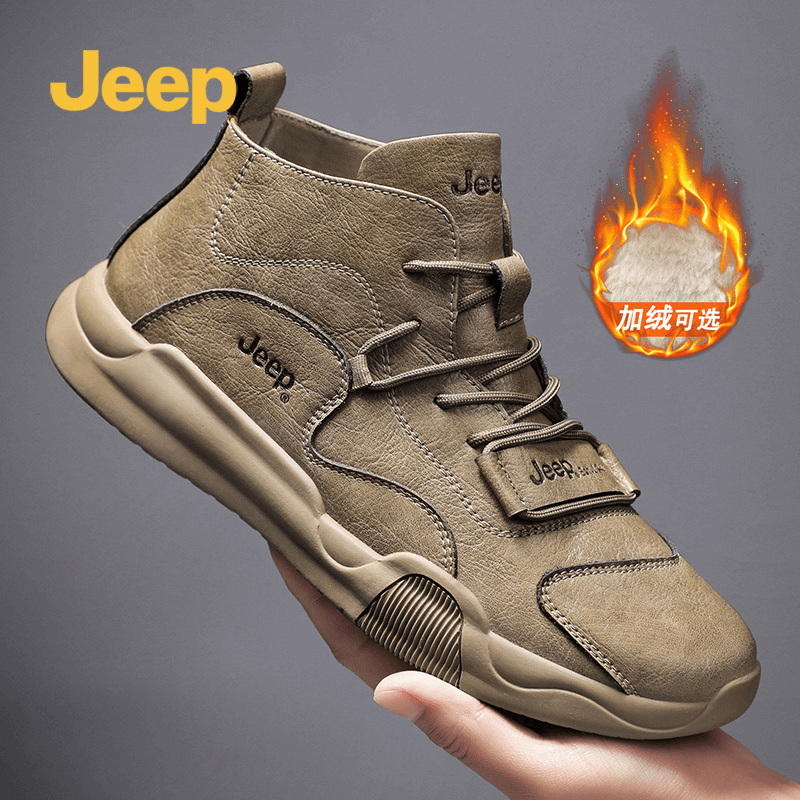 JEEP/吉普男鞋冬季新款休闲皮鞋户外加绒加厚防寒保暖高帮棉鞋男