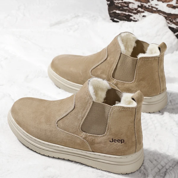 JEEP/吉普东北雪地靴冬季皮毛一体加绒棉鞋男士加厚保暖高帮男鞋