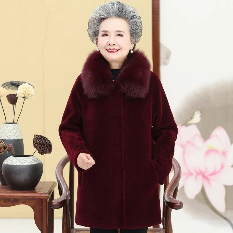 中老年妈妈仿兔毛大码皮草外套冬季加厚中长款老太太仿水貂大衣
