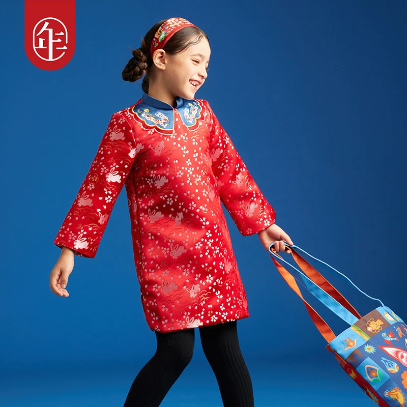 年衣冬季童装女童秋冬喜庆儿童中国风拜年服红色民族风汉服连衣裙