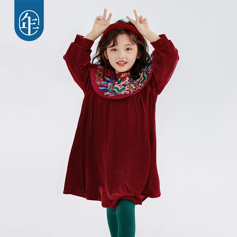 【龙光溢彩】年衣童装女童连衣裙2023年秋冬新款女孩中国风公主裙D