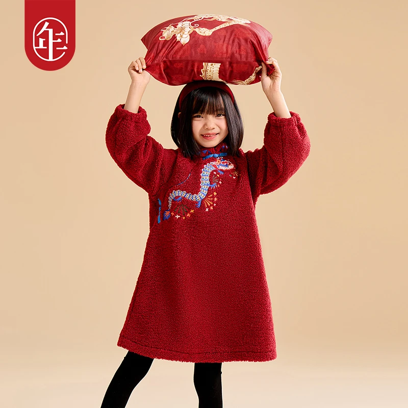 年衣女童连衣裙2023秋冬新款儿童旗袍裙加绒裙子（适宜温度0-10℃）