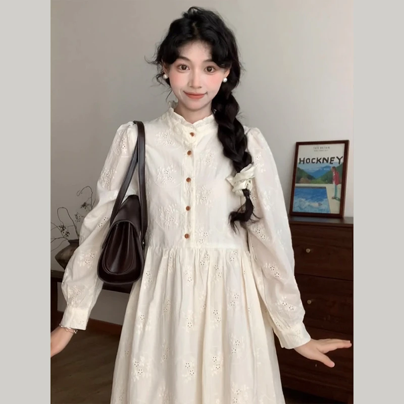 【二二】孕妈木耳边碎花长袖连衣裙子新款秋冬季内搭打底法式长裙