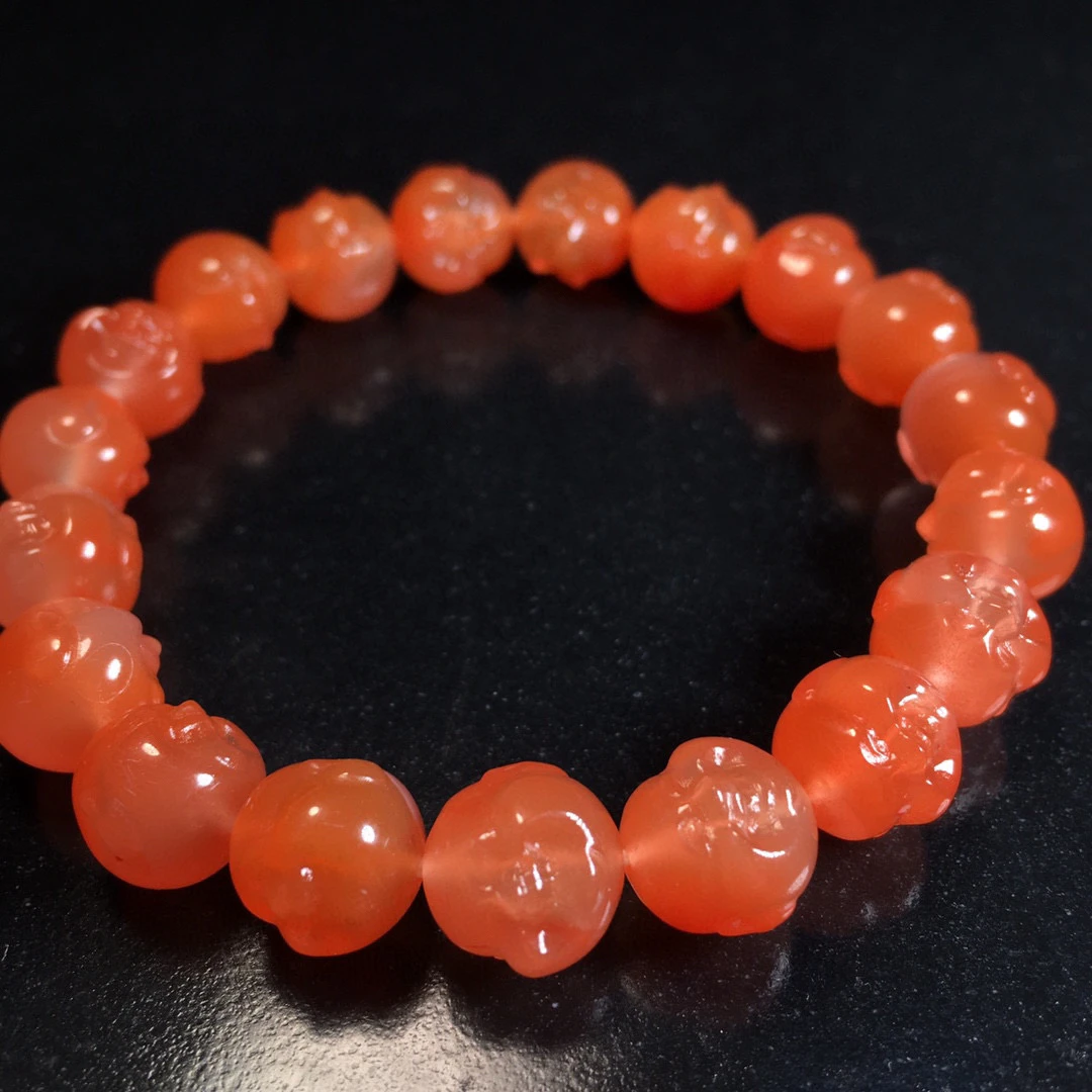 精品南红弥勒佛单圈手串，尺寸10mm，颜色红润