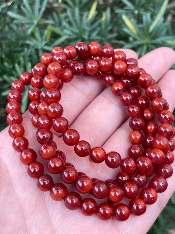 精品瓦西南红玛瑙6.5mm108佛珠，颜色红润，玫瑰红，玉质感强
