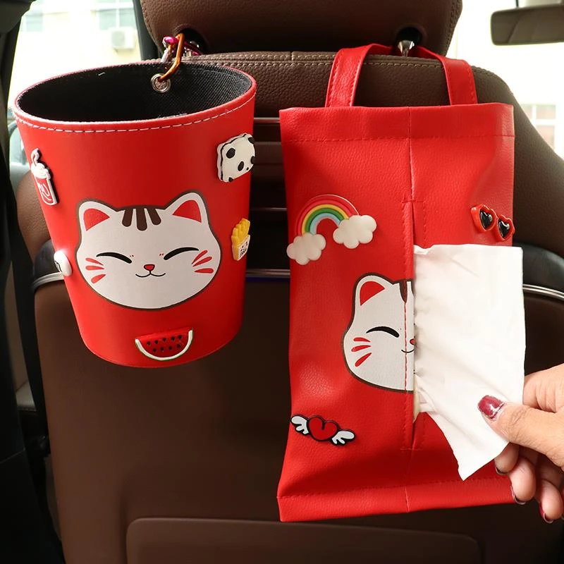 车纸巾挂袋车载卫生纸盒挂式网红创意可爱车用垃圾桶车内车内装饰