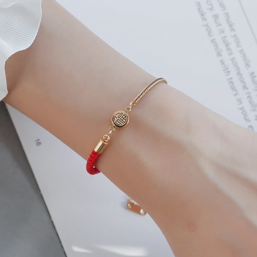 -/动曲 钛钢手链 中国风福字红绳手链女简约潮气质百搭时尚手绳