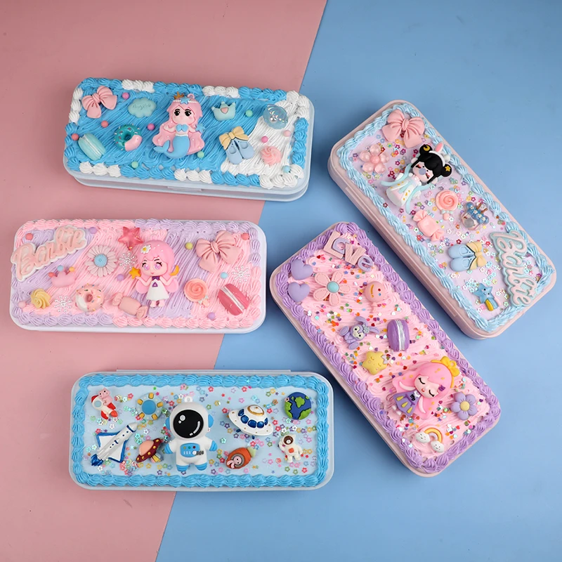 儿童diy奶油胶文具盒材料包 创意手工制作卡通公仔铅笔盒生日礼物