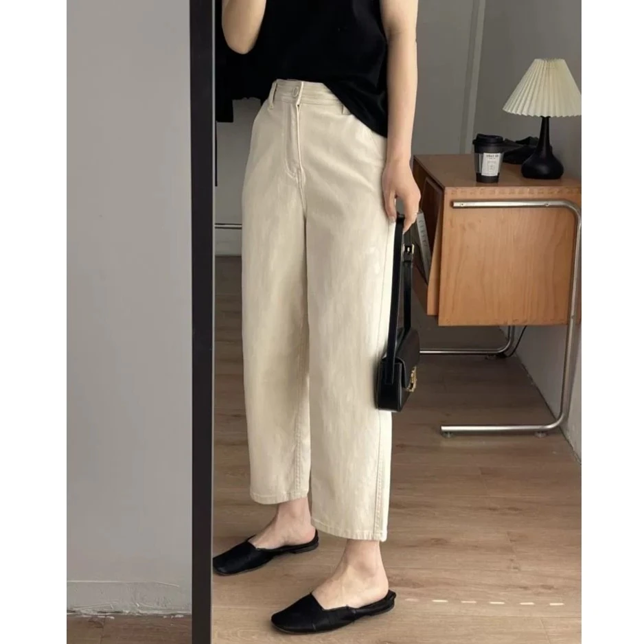 日系高腰九分休闲大码女胖mm小个子弹力显瘦直筒裤哈伦萝卜裤子秋