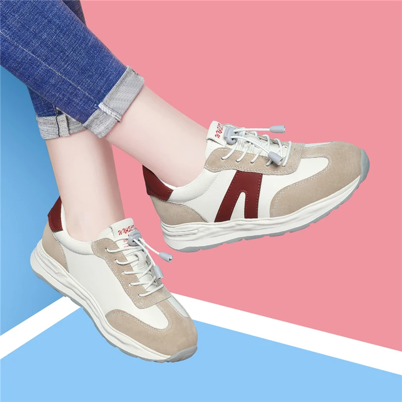 软底舒适真皮休闲鞋2023秋季新款阿甘鞋百搭松糕底运动旅游鞋轻便