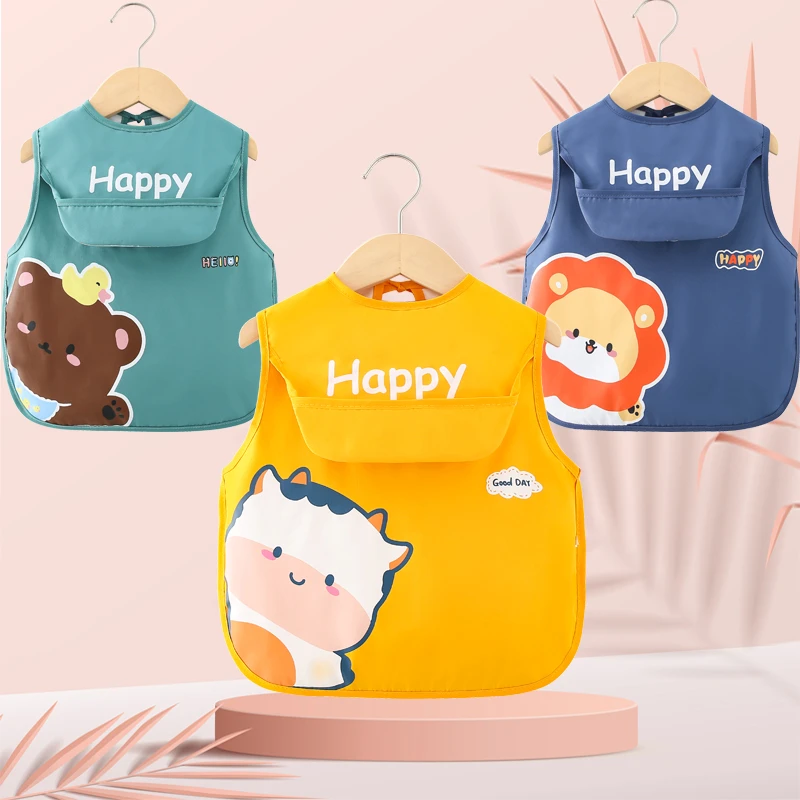 男宝宝防水罩衣儿童无袖护衣婴儿防脏反穿衣幼儿免洗围兜夏季薄款
