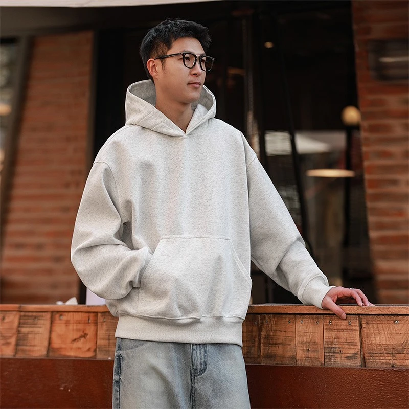 450g重磅美式复古春秋季男上衣套头连帽纯色卫衣宽松百搭情侣潮流