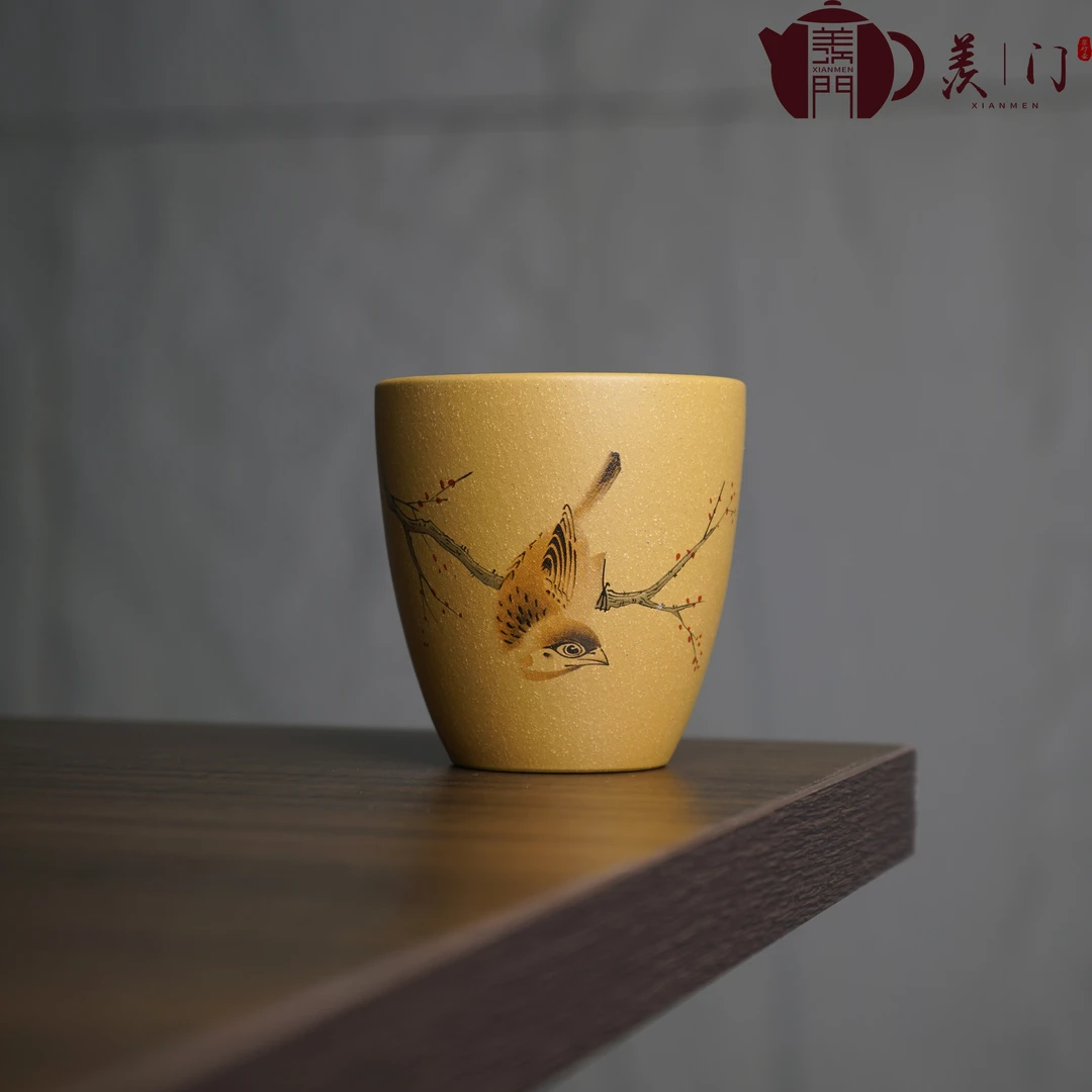 紫砂杯 段泥泥绘喜上眉梢杯