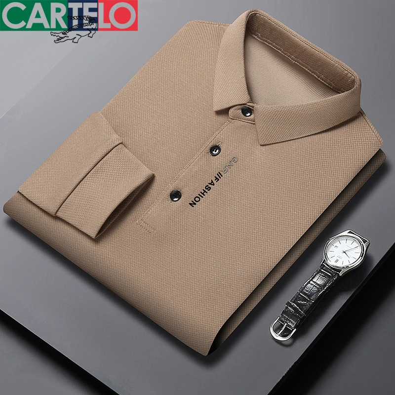 CARTELO/卡帝乐鳄鱼男士高档长袖T恤男翻领POLO打底衫上衣男装