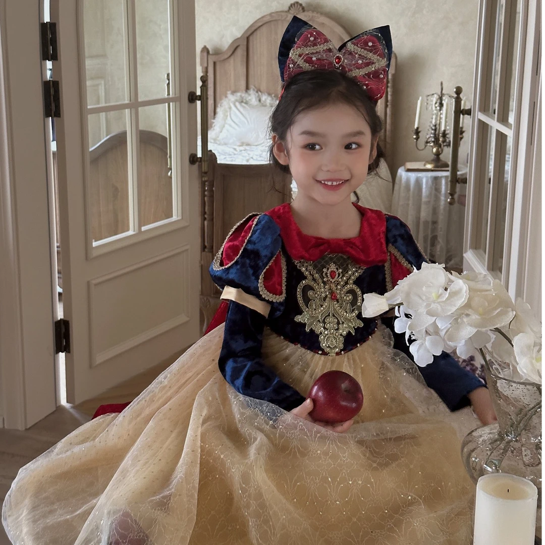 女童白雪公主裙24新款春秋万圣节丝绒连衣裙宫廷风生日儿童礼服裙