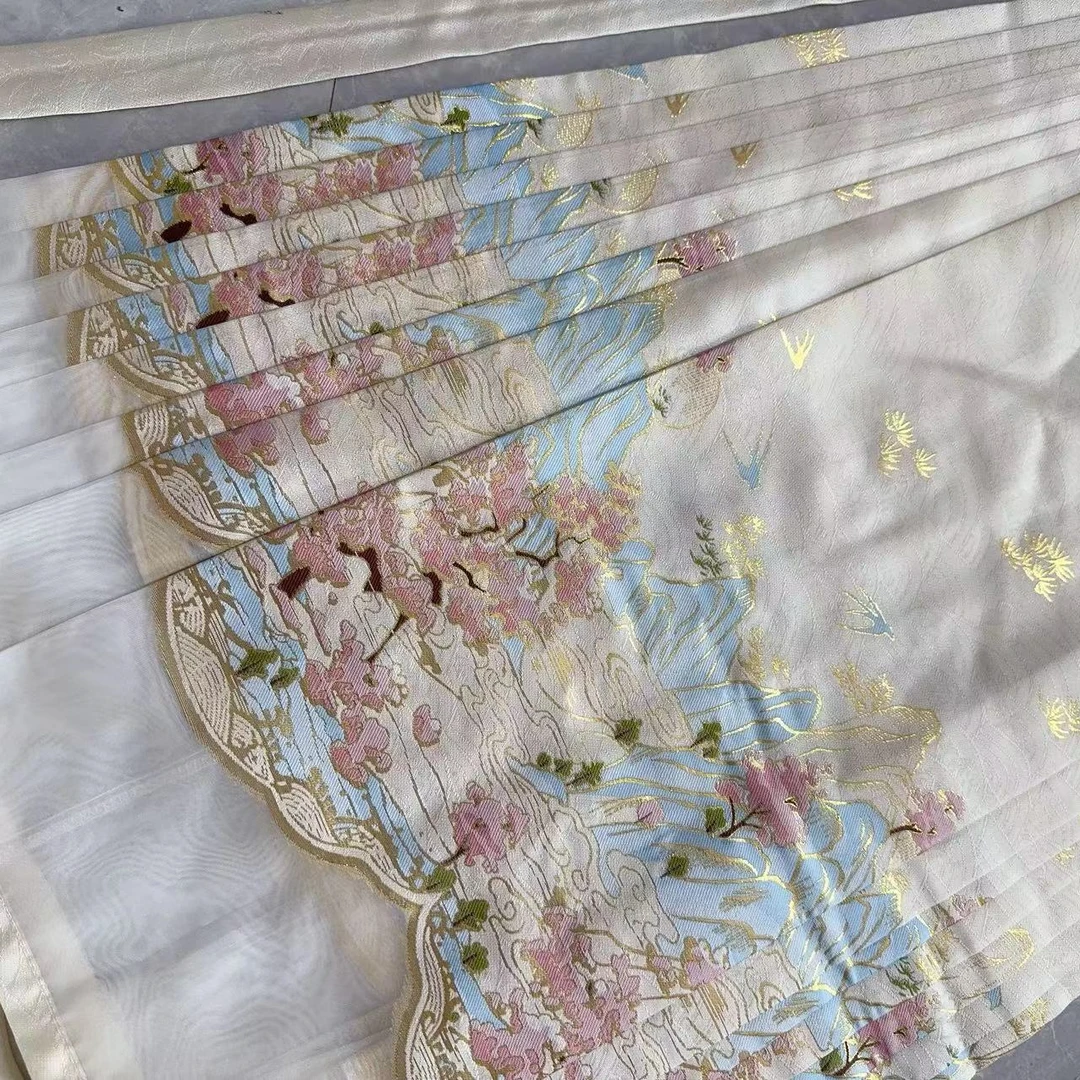 云裳羽衣原创 白（千里桃花） 织金拼纱七对褶 马面裙 日常汉服女