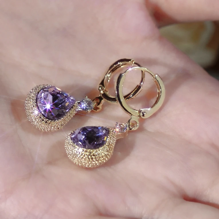 合金合成锆石耳饰 紫罗兰榴莲耳环新款防褪色显脸瘦气质百搭耳饰