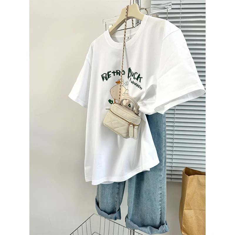 2025年夏季新款纯棉短袖T恤卡通印花胖mm宽松显瘦打底衫学生上衣