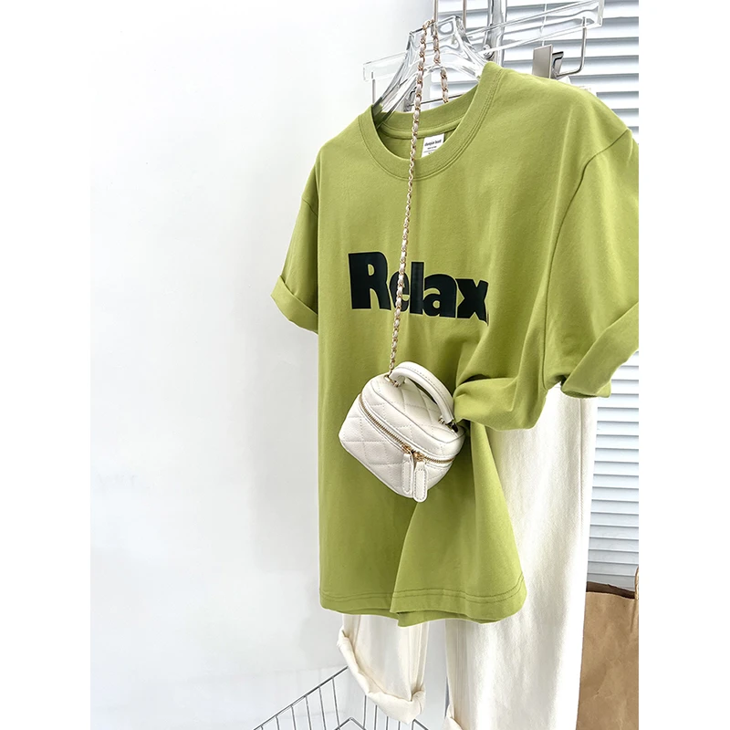 设计感小众芥末绿正肩短袖女t恤夏季宽松oversize半袖上衣ins潮流