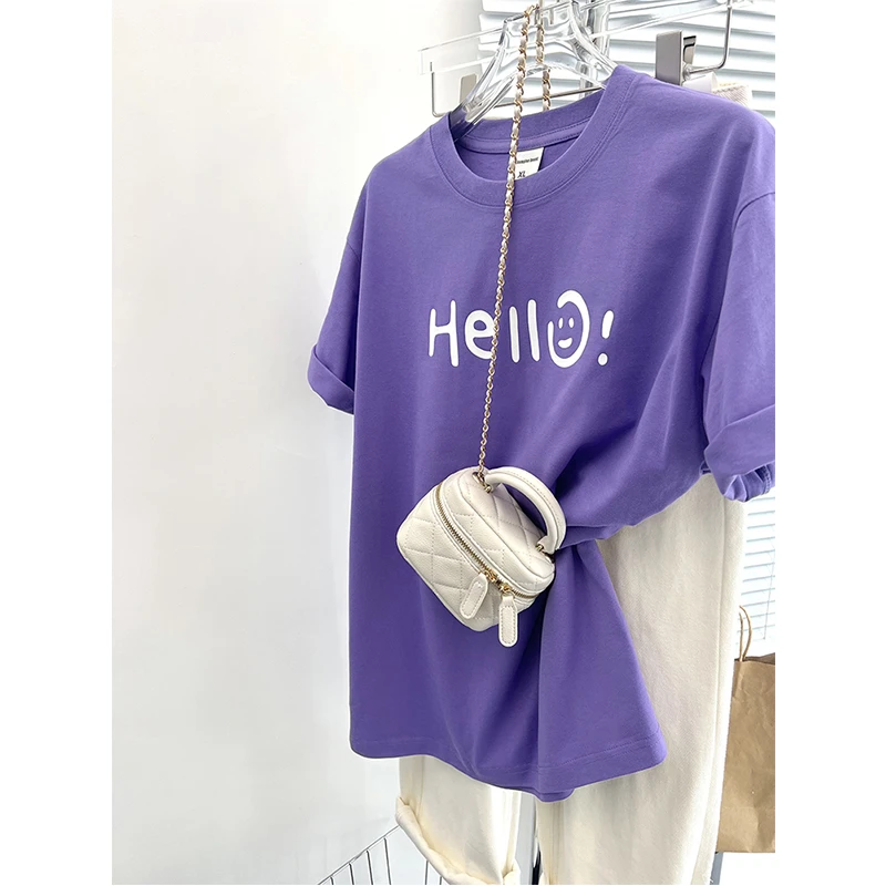 港风趣味上衣2025新款夏季字母笑脸潮复古休闲大版宽松短袖t恤女