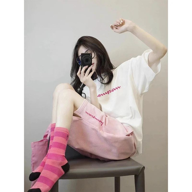 网红纯棉短袖女2025夏季学生韩盐系宽松时尚洋气休闲简约运动T恤