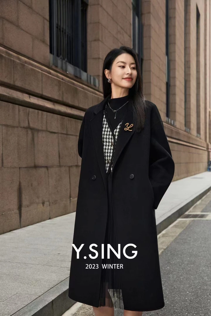 2023冬黑色双面呢大衣