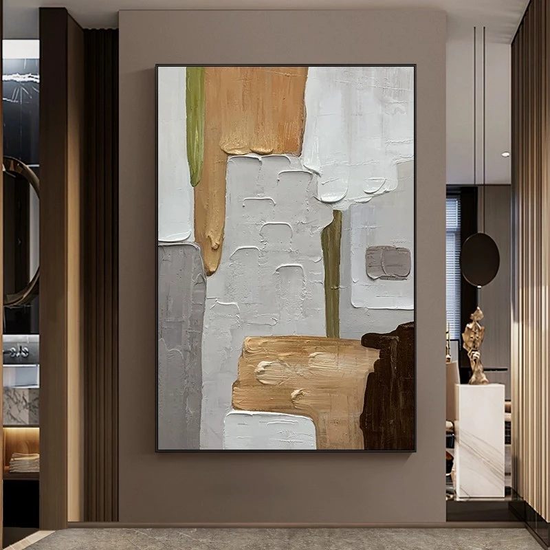 纯手绘油画设计师艺术玄关挂画厚油色块抽象装饰画样板房壁画原创