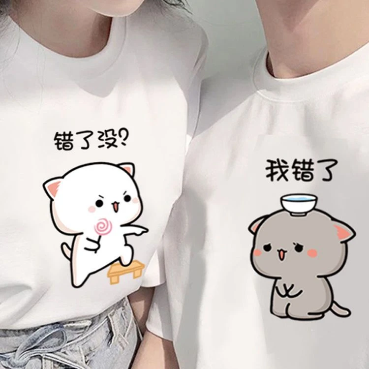 100%纯棉情侣装夏装百搭男女短袖体恤新款夏季韩版上衣短恤可爱卡