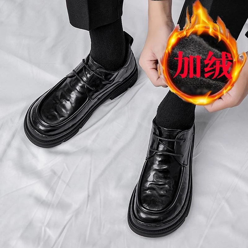 2024秋冬新款百搭男士手抓纹牛皮厚底工装商务休闲真皮男鞋~5158