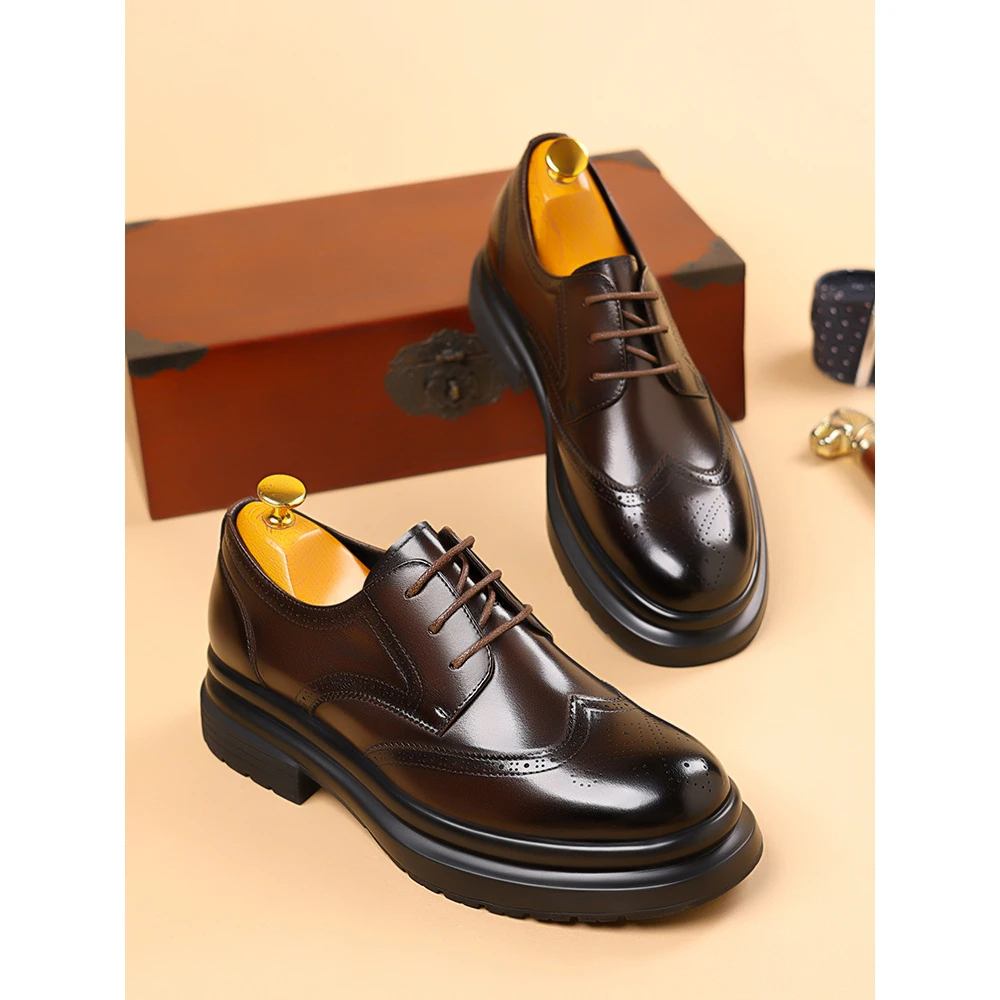 2025上新头层牛皮英伦布洛克厚底透气舒适男士系带皮鞋~87800