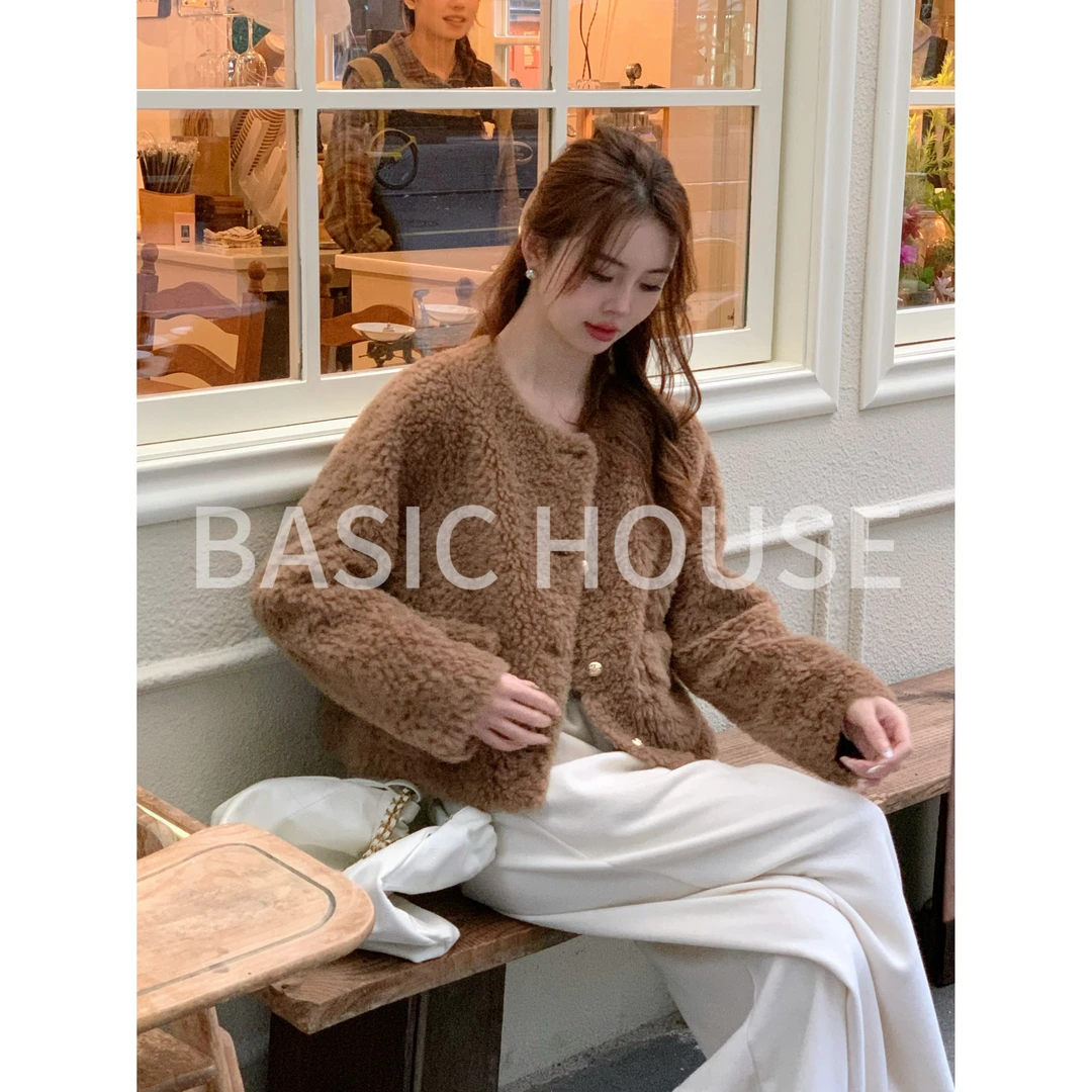 Basic House/百家好秋冬季圆领时尚气质高级羊毛大衣女A
