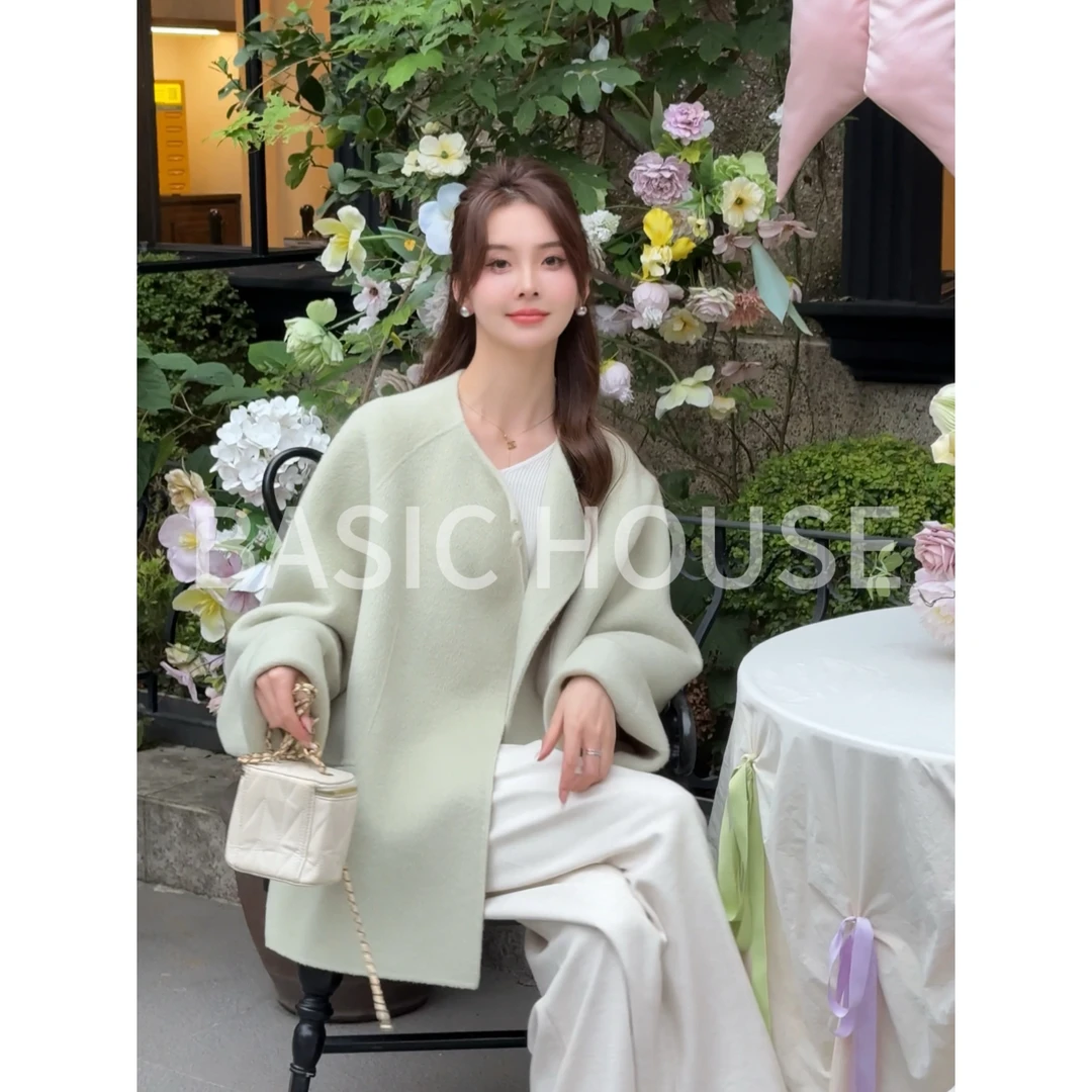 Basic House/百家好90绵羊毛10羊驼毛百搭翻领高级感毛呢外套A