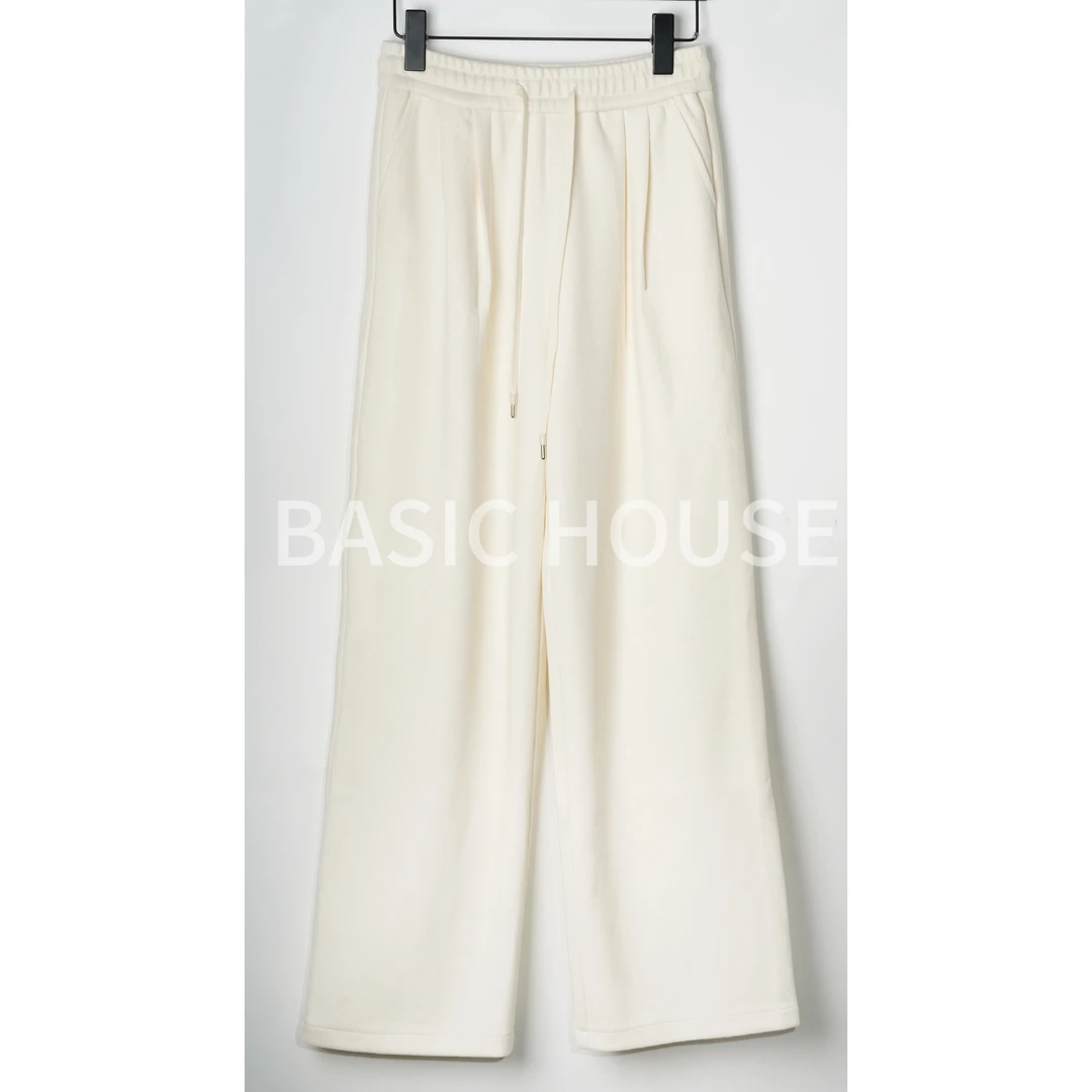 Basic House/百家好时尚高腰直筒阔腿百搭白色休闲裤女A