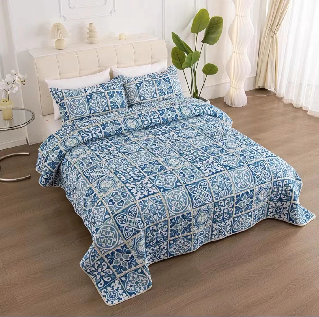 欧式纯棉绗缝床盖单件全棉衍缝被双人床铺盖夹棉加厚床单床罩炕垫