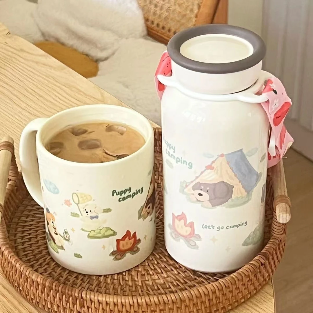 小狗牛奶瓶保温水杯创意少女心喝水杯带盖情侣家用保温情侣大容量
