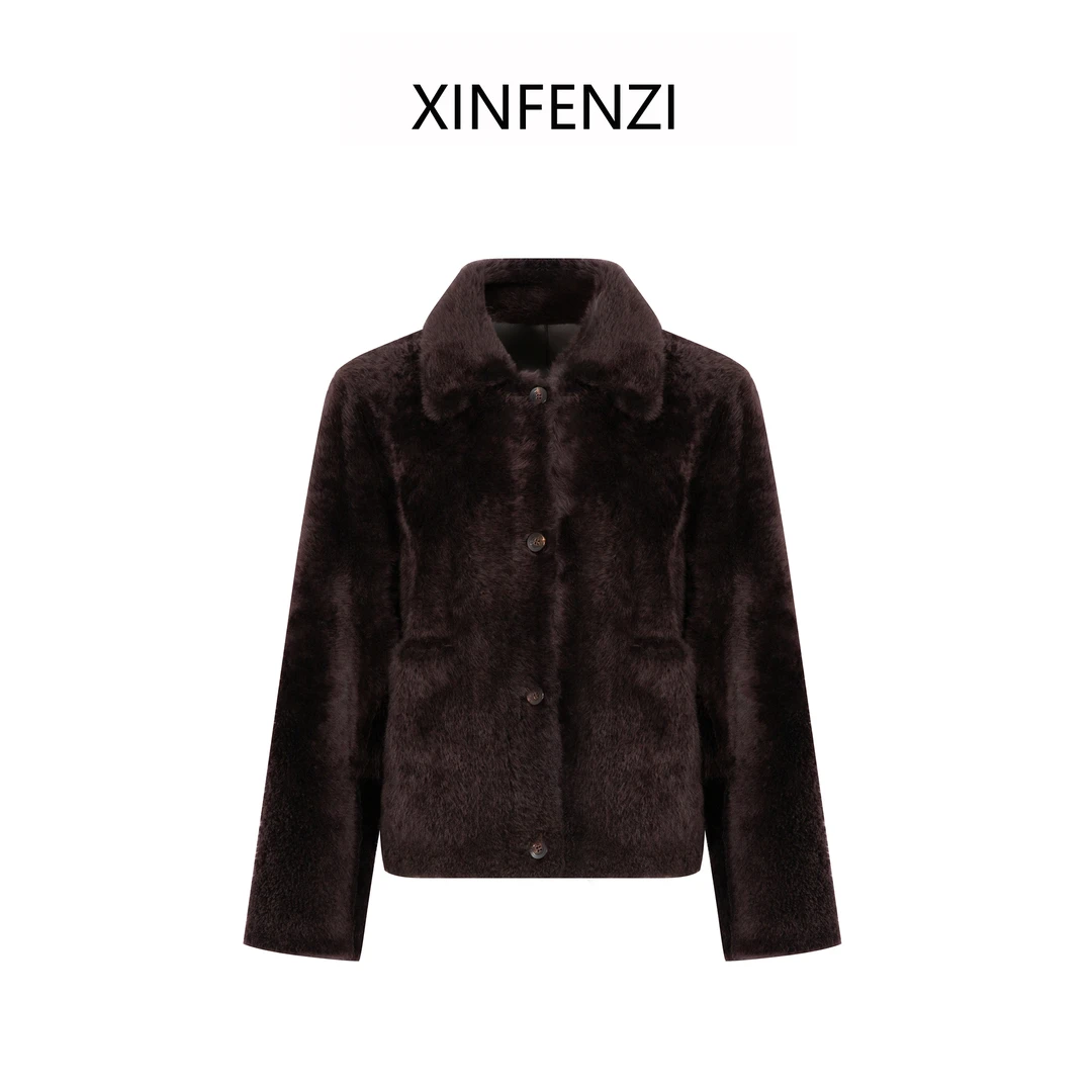 【油画】XINFENZI 西班牙LACON翻领皮毛一体外套 35919