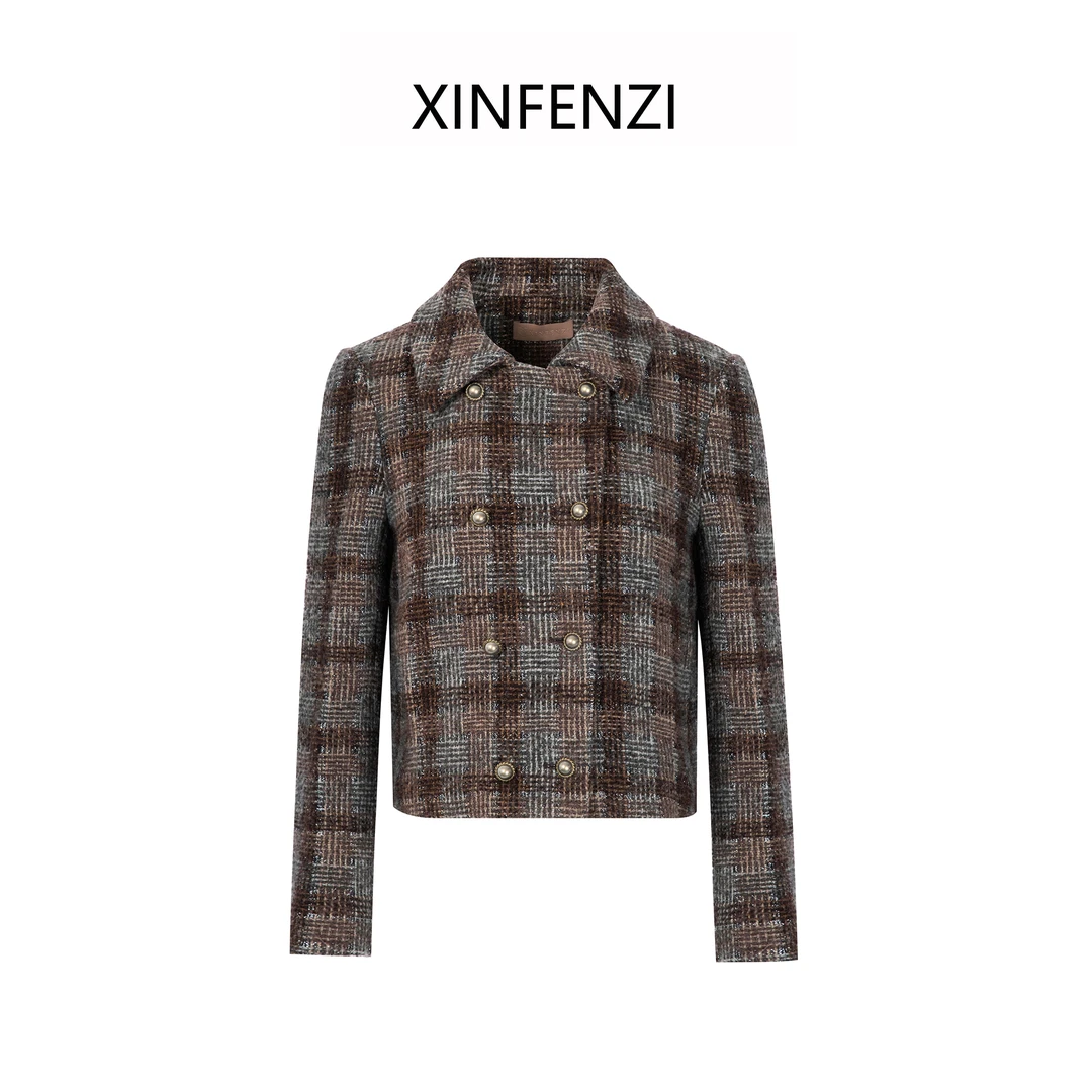 【德芙】XINFENZI 初剪羊毛经典气质双排扣小香外套 WJK34532