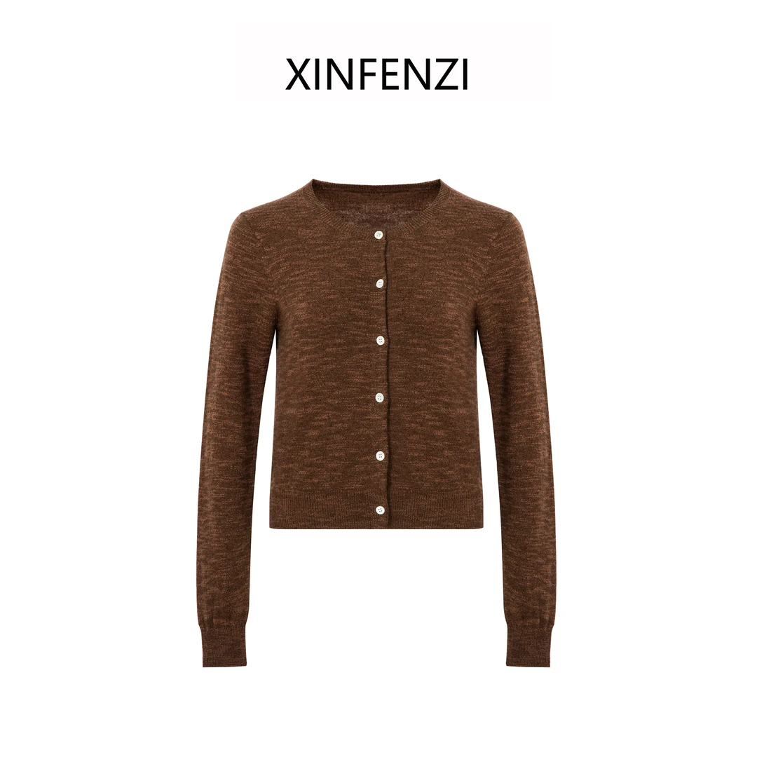 【幻想岛】XINFENZI 澳毛竹节大肚纱通勤圆领开衫上衣 35541