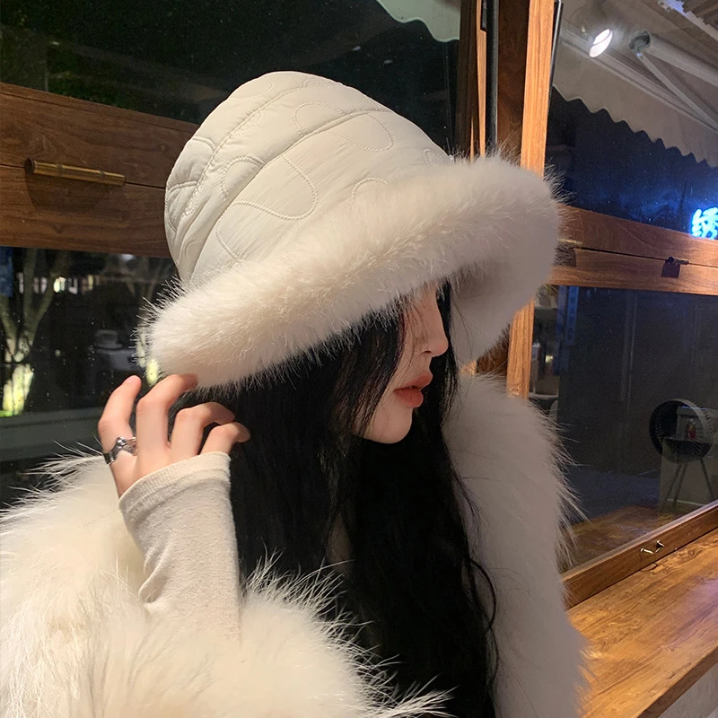 盆帽新款秋冬季毛绒户外保暖加厚女蒙古帽韩版纯色简约高级感帽子